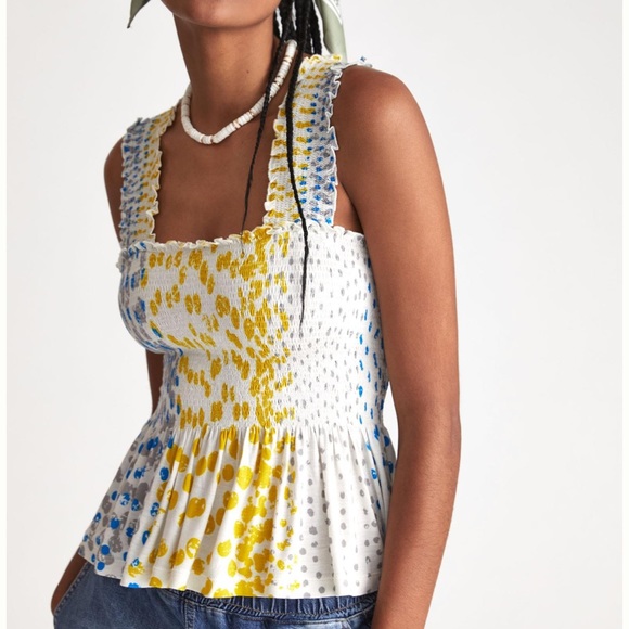 Anthropologie Tops - Anthropologie Conditions Apply Katalia Printed Smocked Peplum Tank